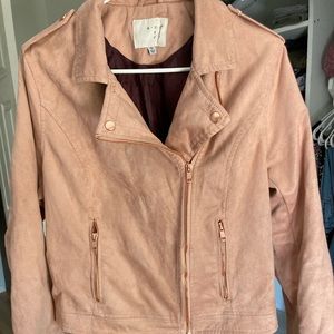 A New Day Pink Faux Suede Bomber Jacket with Rose Gold Detail